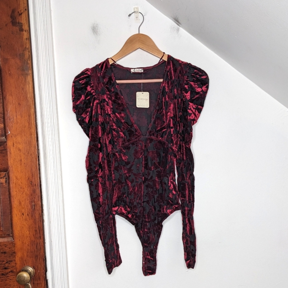 INTIMATELY FREE PEOPLE Magic Hour Velvet Bodysuit Midnight Combo NEW Size S